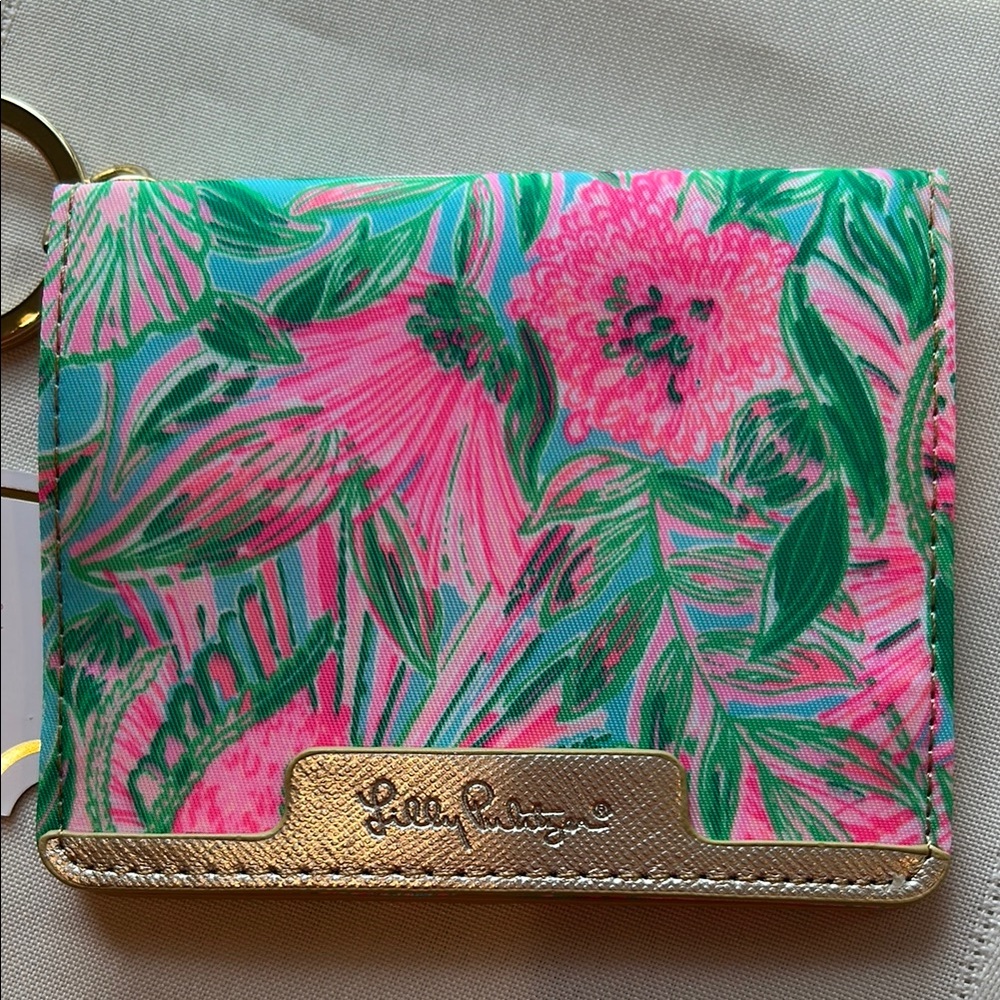 Lilly Pulitzer Snap ID Card Case - Blue Horizon Coming in Hot w/Goldtone Keyring